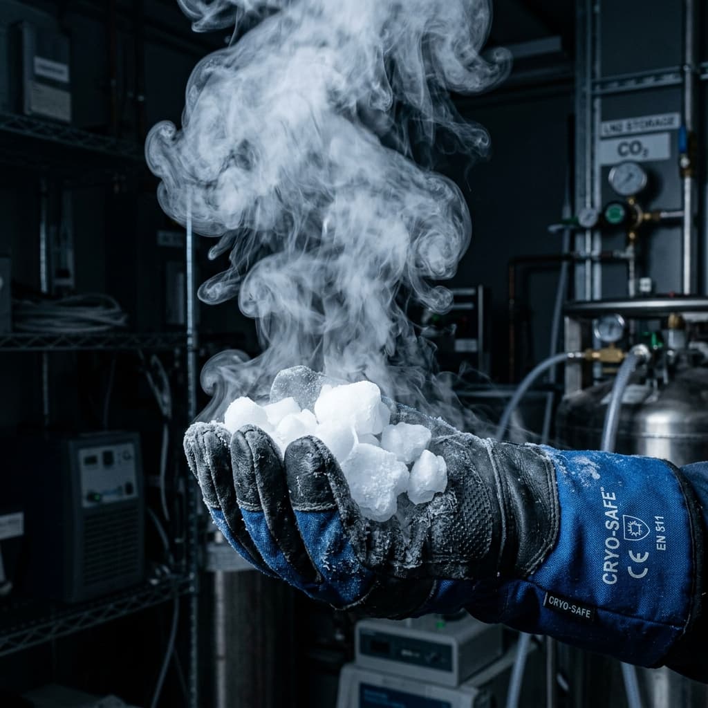 Insulated Cryogenic Safety Gloves Handling Solid Dry Ice Pellets Safely
