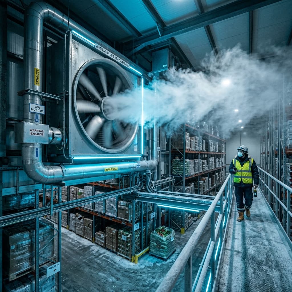 Industrial Cold Storage Facility Ventilation System for CO2 Vapor Dissipation