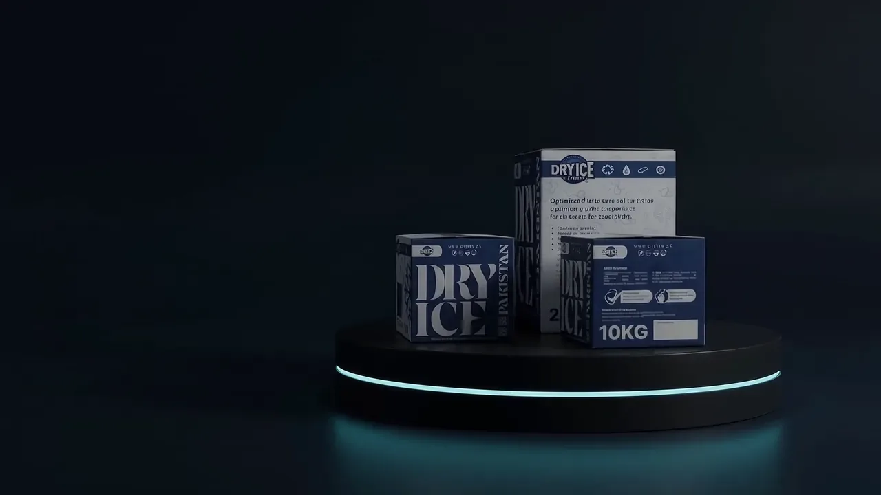 Dry Ice Pakistan retail product range with 16mm pellets and cold CO₂ fog