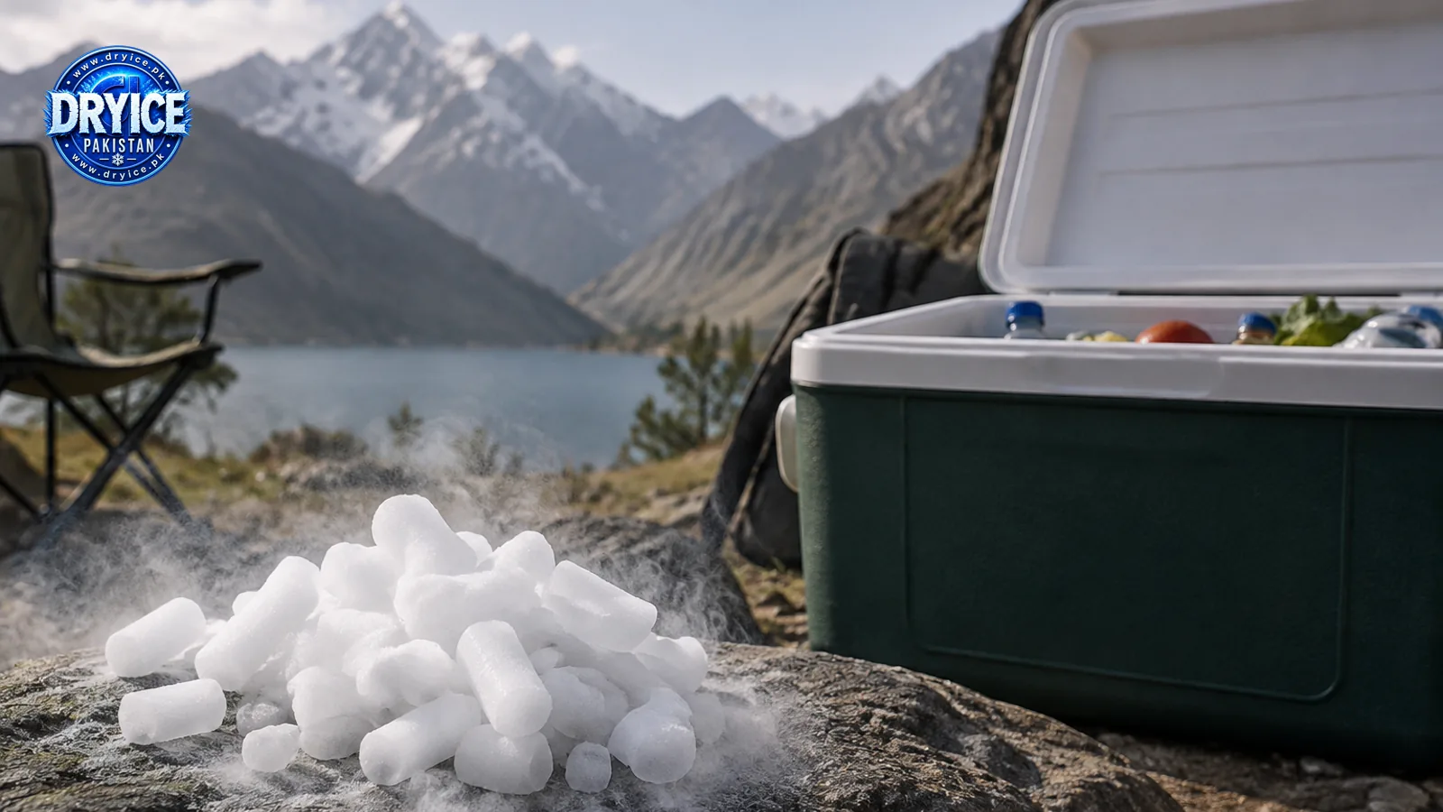 Dry ice pellets and camping cooler