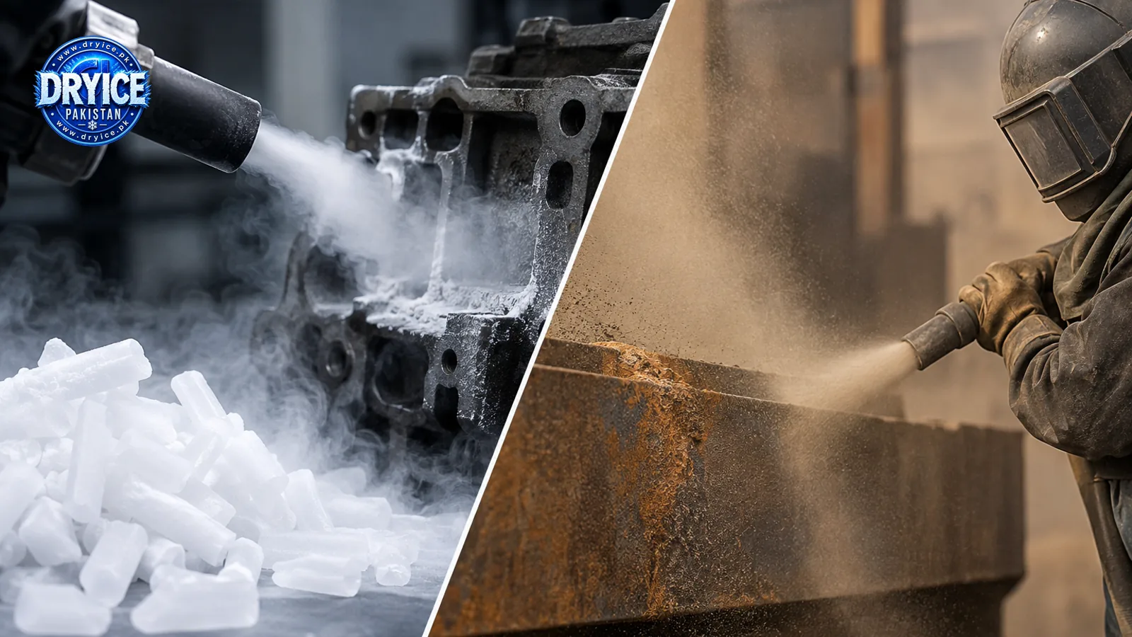 Dry ice blasting machine in industrial use