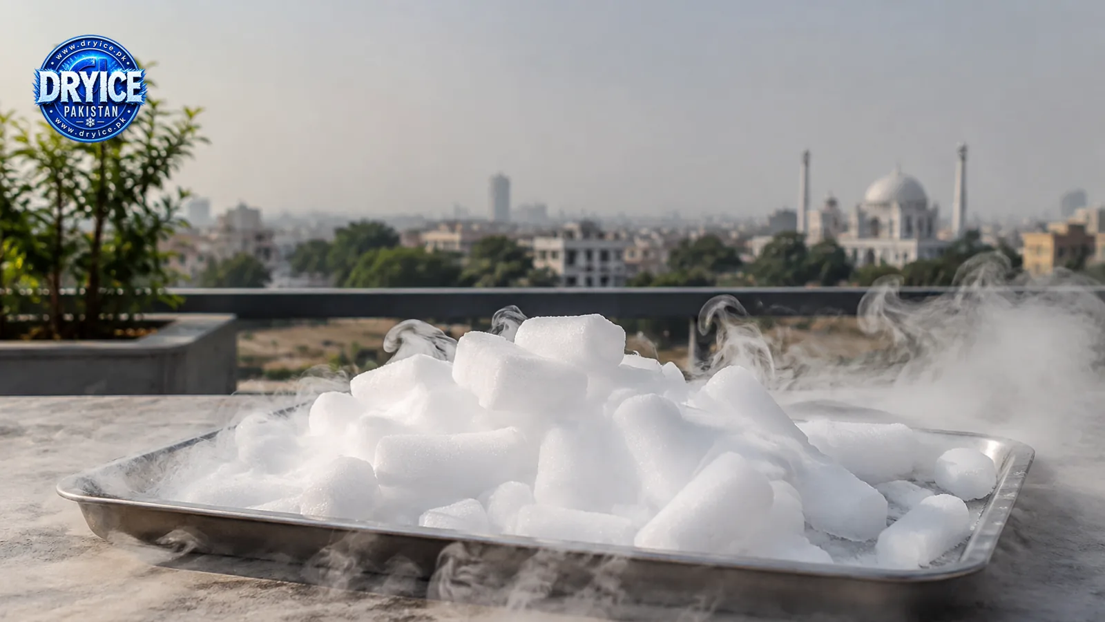 Dry ice sublimating in an open ventilated area