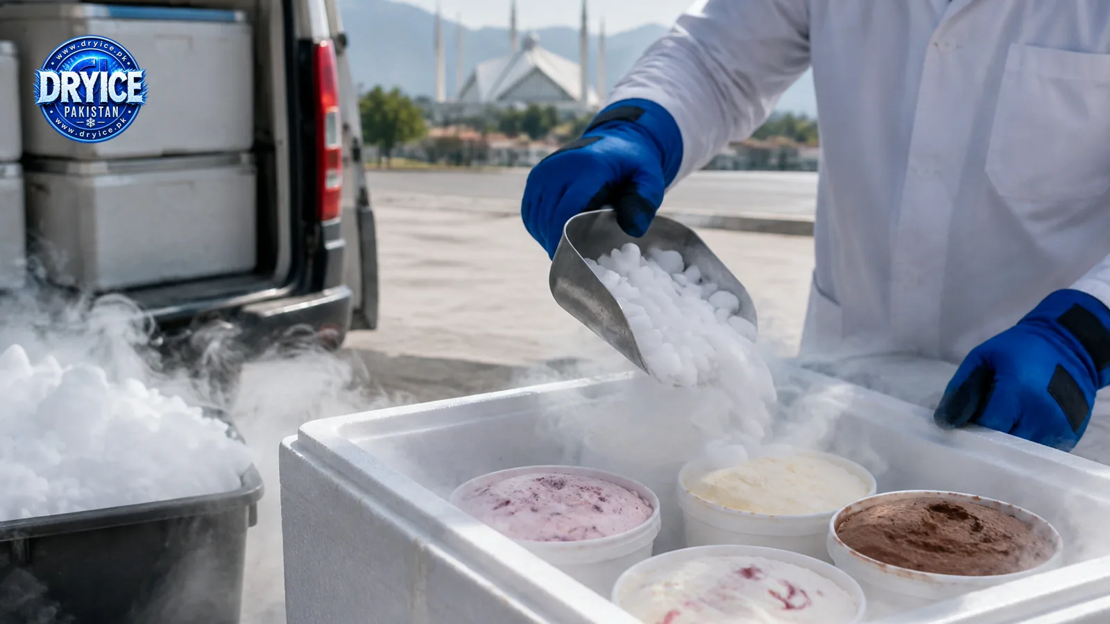 Dry ice handling and application for Dry Ice for Ice Cream Transport in Pakistan