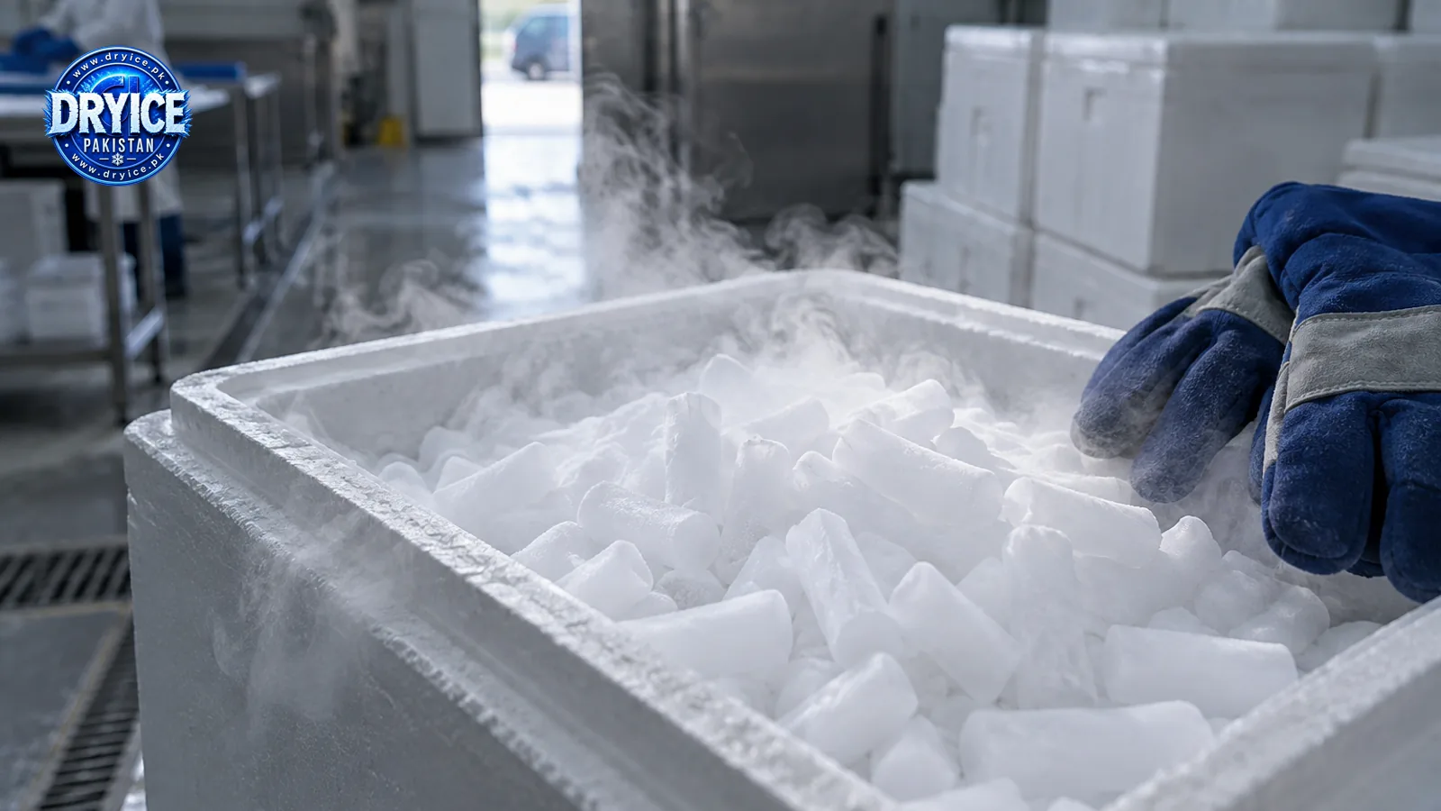 Insulated container with dry ice pellets